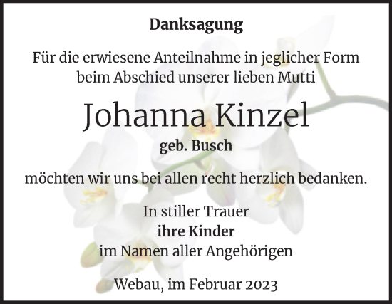 Traueranzeige von Johanna Kinzel von Trauerkombi Weißenfels