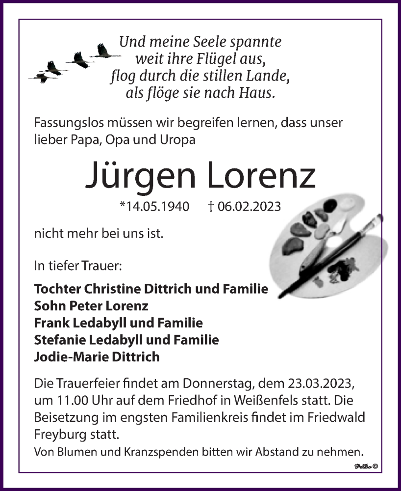  Traueranzeige für Jürgen Lorenz vom 25.02.2023 aus Mitteldeutsche Zeitung Halle/Saalkreis