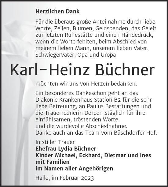 Traueranzeige von Karl-Heinz Büchner von Mitteldeutsche Zeitung Halle/Saalkreis