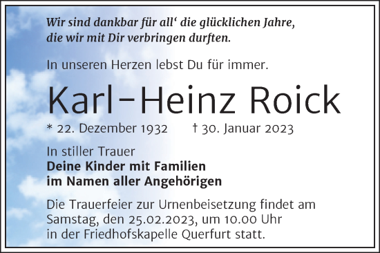 Traueranzeige von Karl-Heinz Roick von Trauerkombi Merseburg