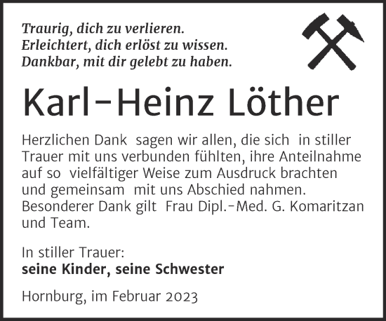 Traueranzeige von Karl Heinz Löther von Trauerkombi Mansfelder Land