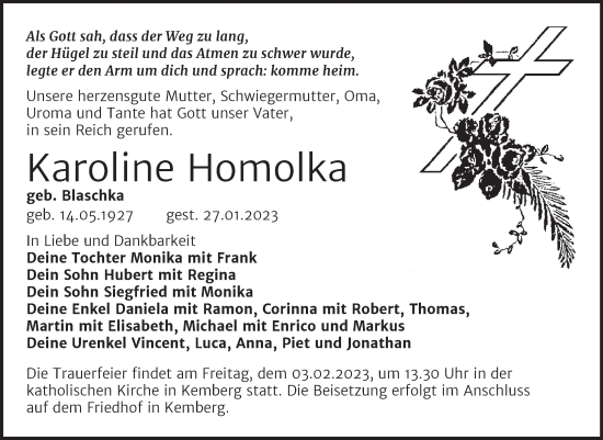 Traueranzeige von Karoline Homolka von Mitteldeutsche Zeitung