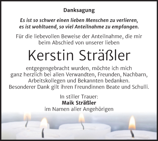 Traueranzeige von Kerstin Sträßler von Trauerkombi Dessau