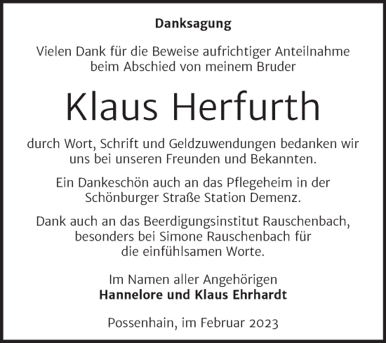 Traueranzeige von Klaus Herfurth von Wochenspiegel Naumburg/Nebra