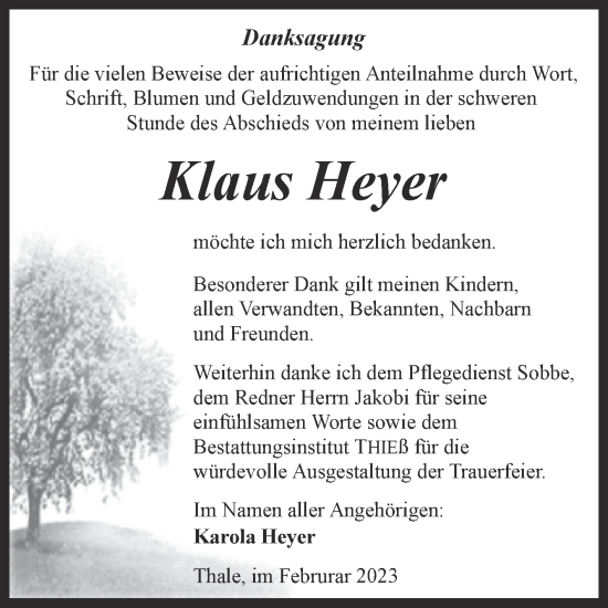 Traueranzeige von Klaus Heyer von Trauerkombi Quedlinburg