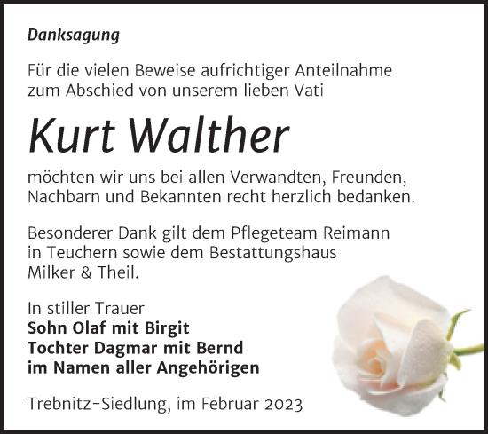 Traueranzeige von Kurt Walther von Trauerkombi Zeitz