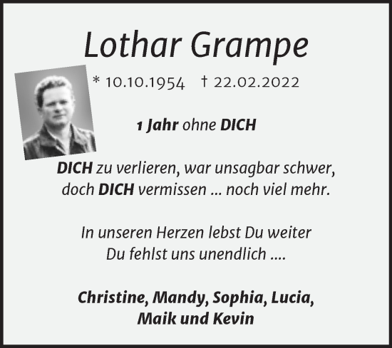Traueranzeige von Lothar Grampe von Trauerkombi Wittenberg