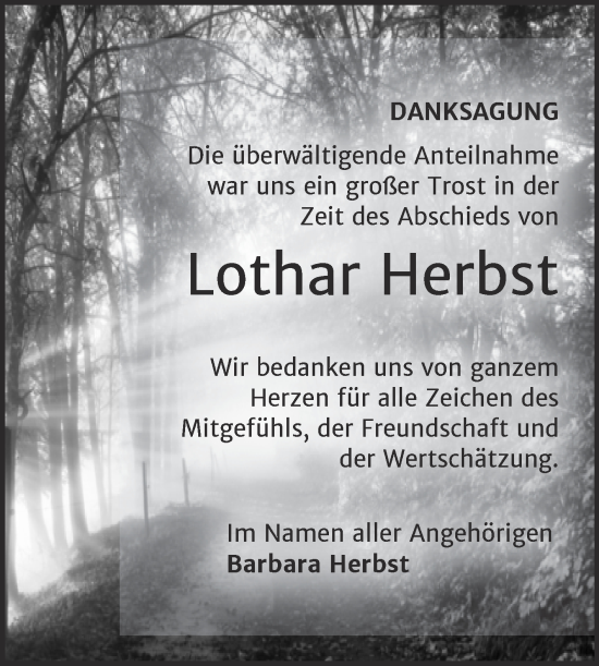 Traueranzeige von Lothar Herbst von Trauerkombi Bitterfeld