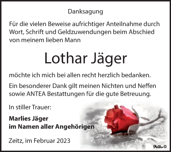 Traueranzeige von Lothar Jäger von Trauerkombi Zeitz