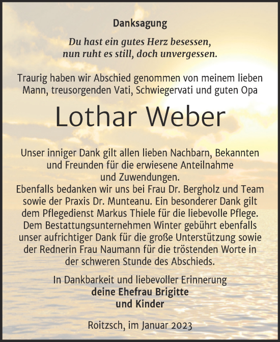 Traueranzeige von Lothar Weber von Trauerkombi Bitterfeld