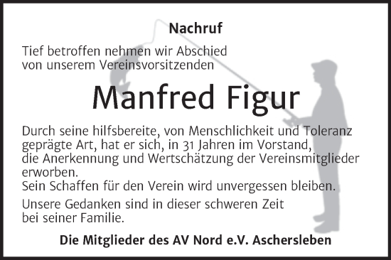 Traueranzeige von Manfred Figur von Trauerkombi Aschersleben