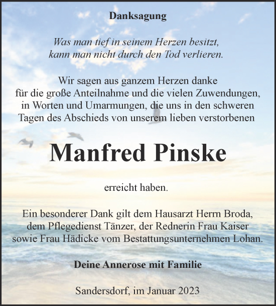 Traueranzeige von Manfred Pinske von Trauerkombi Bitterfeld