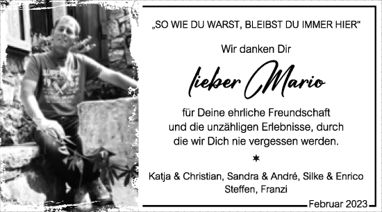 Traueranzeige von Mario  von Trauerkombi Merseburg
