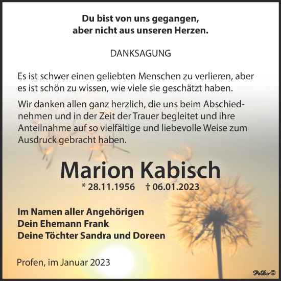 Traueranzeige von Marion Kabisch von Trauerkombi Zeitz