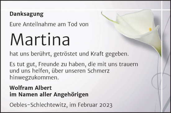 Traueranzeige von Martina  von Trauerkombi Merseburg
