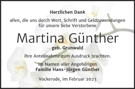 Traueranzeige von Martina Günther von Trauerkombi Wittenberg