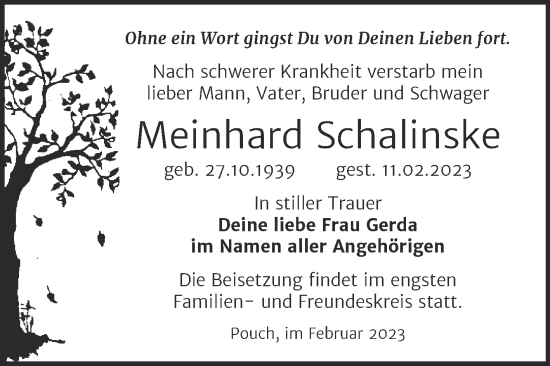 Traueranzeige von Meinhard Schalinske von Trauerkombi Bitterfeld
