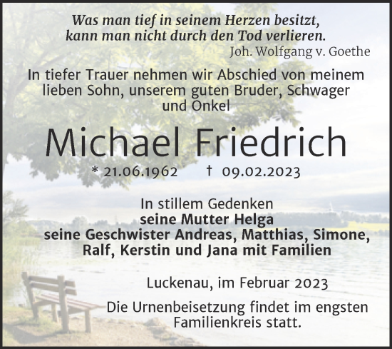 Traueranzeige von Michael Friedrich von Trauerkombi Zeitz