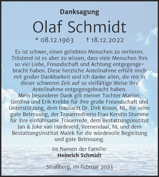 Traueranzeige von Olaf Schmidt von Trauerkombi Quedlinburg