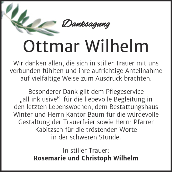 Traueranzeige von Ottmar Wilhelm von Trauerkombi Bitterfeld
