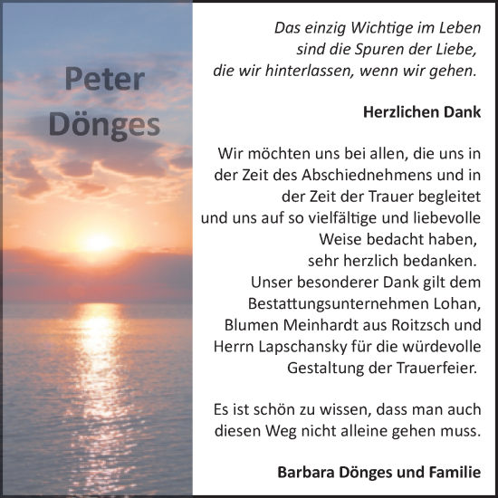Traueranzeige von Peter Dönges von Trauerkombi Bitterfeld