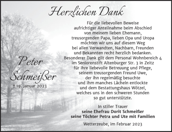 Traueranzeige von Peter Schmeißer von Trauerkombi Zeitz
