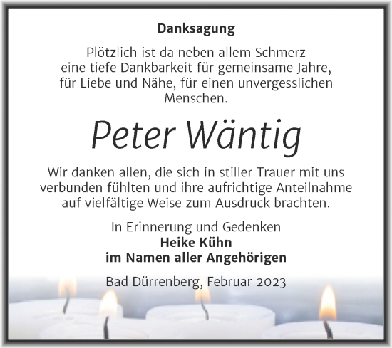 Traueranzeige von Peter Wäntig von Trauerkombi Weißenfels