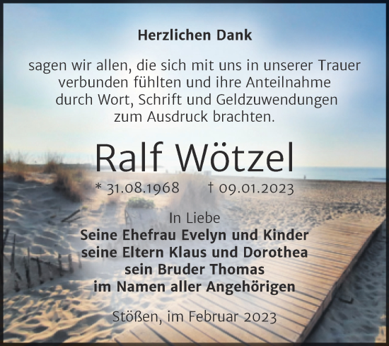Traueranzeige von Ralf Wötzel von Wochenspiegel Naumburg/Nebra