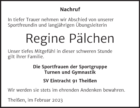Traueranzeige von Regine Pälchen von Trauerkombi Zeitz