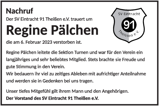 Traueranzeige von Regine Pälchen von Trauerkombi Zeitz