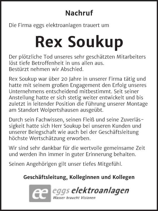 Traueranzeige von Rex Soukup von Super Sonntag Mansfelder Land