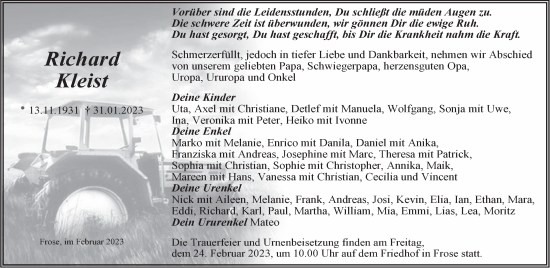 Traueranzeige von Richard Kleist von Trauerkombi Aschersleben