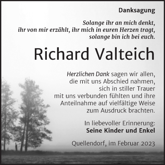 Traueranzeige von Richard Valteich von Trauerkombi Köthen