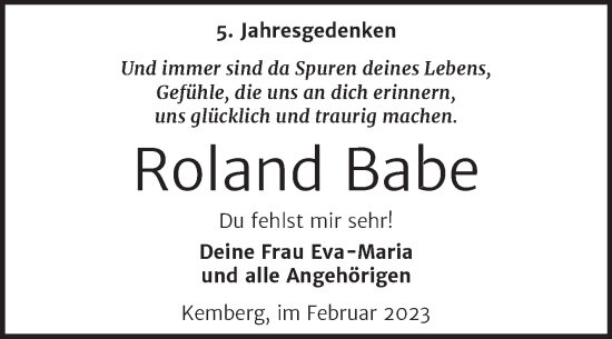 Traueranzeige von Roland Babe von Trauerkombi Wittenberg