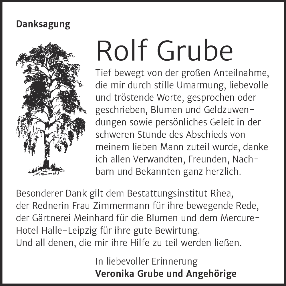  Traueranzeige für Rolf Grube vom 18.02.2023 aus Mitteldeutsche Zeitung Halle/Saalkreis