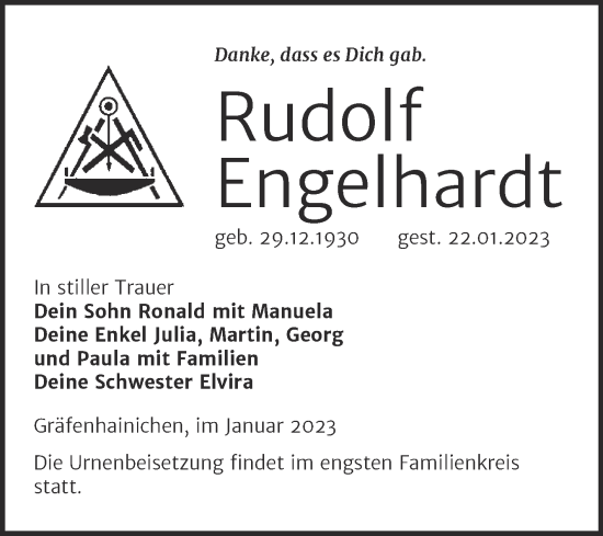 Traueranzeige von Rudolf Engelhardt von Trauerkombi Wittenberg