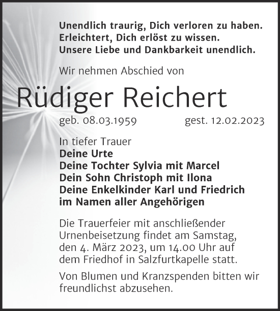 Traueranzeige von Rüdiger Reichert von Trauerkombi Bitterfeld