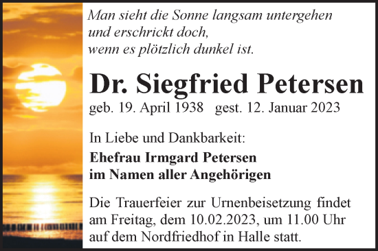Traueranzeige von Siegfried Petersen von Mitteldeutsche Zeitung Halle/Saalkreis