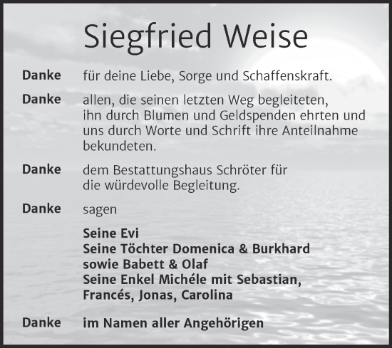 Traueranzeige von Siegfried Weise von Trauerkombi Bitterfeld
