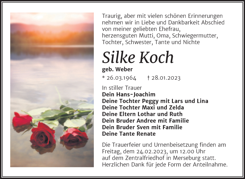  Traueranzeige für Silke Koch vom 04.02.2023 aus Trauerkombi Merseburg