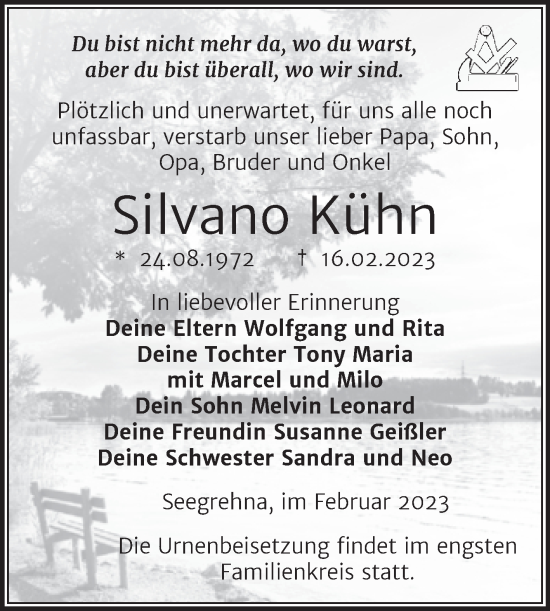 Traueranzeige von Silvano Kühn von Trauerkombi Wittenberg
