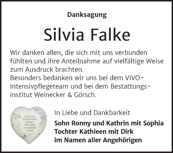 Traueranzeige von Silvia Falke von Trauerkombi Bernburg