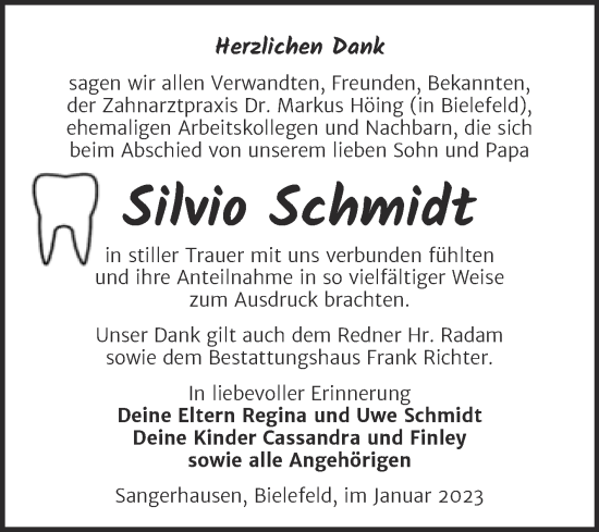 Traueranzeige von Silvio Schmidt von Trauerkombi Sangerhausen