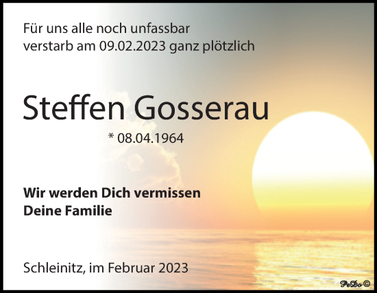 Traueranzeige von Steffen Gosserau von Trauerkombi Zeitz