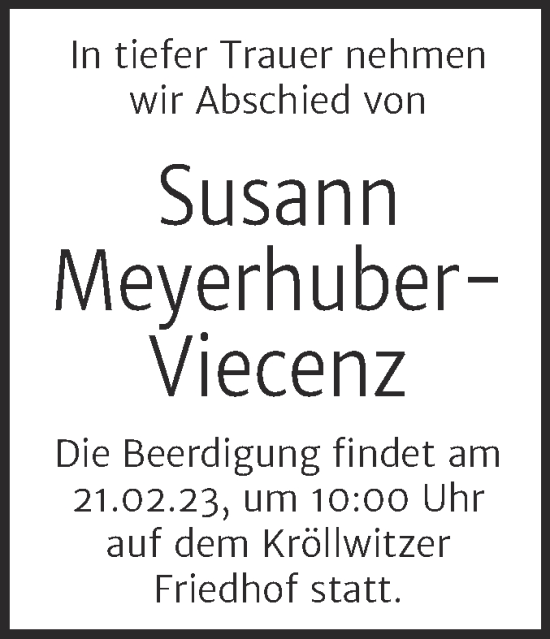 Traueranzeige von Susann Meyerhuber-Viecenz von Mitteldeutsche Zeitung Halle/Saalkreis