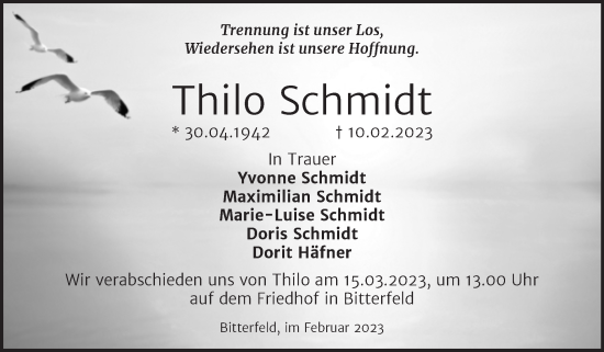 Traueranzeige von Thilo Schmidt von Trauerkombi Bitterfeld