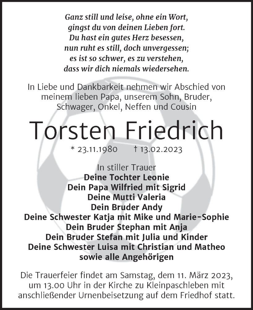  Traueranzeige für Torsten Friedrich vom 25.02.2023 aus Trauerkombi Köthen