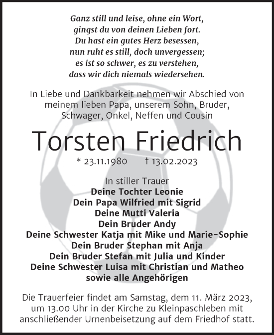 Traueranzeige von Torsten Friedrich von Trauerkombi Köthen