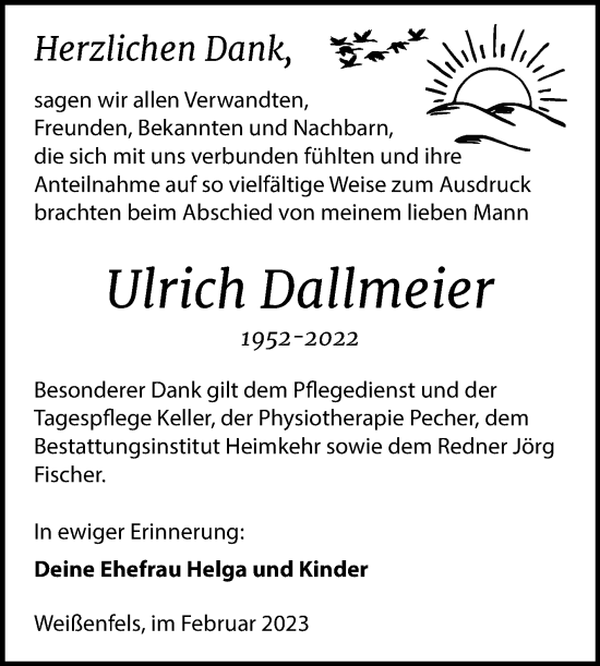 Traueranzeige von Ulrich Dallmeier von Trauerkombi Weißenfels