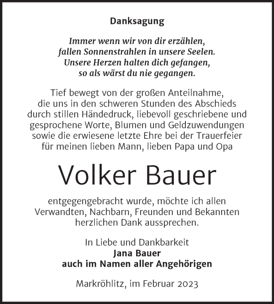 Traueranzeige von Volker Bauer von Trauerkombi Weißenfels